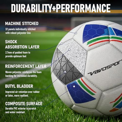 VAVOSPORT Soccer Ball Set – Official Size 3, 4, 5 Soccer Balls with Pump & 6 Cones, Waterproof TPU Leather Soccer Training Equipment for Kids, Youth & Adults, Gifts for Sports Play and Outdoor Games - size: Size 5