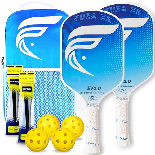 Pickleball Paddle Set of 2 – USAPA Approved Lightweight Graphite Pickleball Rackets with 16mm Honeycomb Core & MaxGrit Spin Surface for Superior Spin & Control – Includes Bag, Balls & Grips