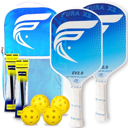 Pickleball Paddle Set of 2 – USAPA Approved Lightweight Graphite Pickleball Rackets with 16mm Honeycomb Core & MaxGrit Spin Surface for Superior Spin & Control – Includes Bag, Balls & Grips
