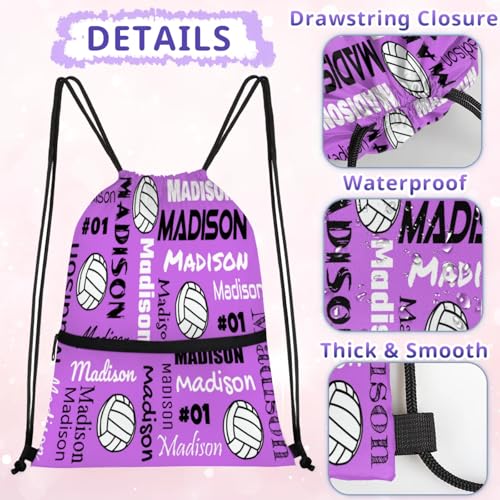 Custom Volleyball Style Drawstring Bag, Personalized Sports Ball Backpack Drawstring Sack Cinch Bags for Team Gift Party Favors, Magenta - color: Magenta
