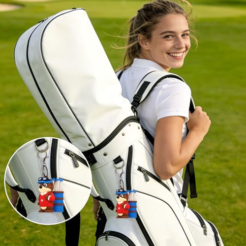 Penitue Caddie Golf Tee Holder, Including 8 Golf Ball Tees Creative Cute Cat Holder Set for Women Men Golfers Attaching to Backpack Shoulder Bag Belt - style: Beave