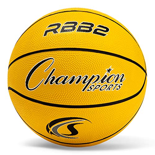 Champion Sports Rubber Basketballs – Durable Indoor & Outdoor Training & Recreational Game Balls, Multiple Sizes & Colors - color: Yellow, style: Junior (Size 5 - 27.5")