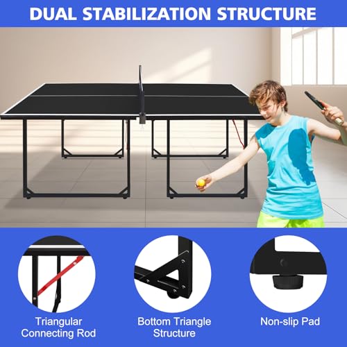 6x3ft Ping Pong Table, Mid-Size Portable Table Tennis Table Set with Net, 2 Table Tennis Paddles and 3 Balls for Kids & Adults, Not Full Size, Space-Saving Design