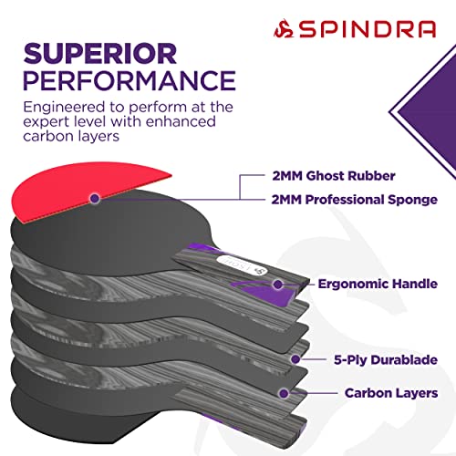 Performance Ping Pong Paddles, Advanced-Expert Table Tennis Paddles For Each Skill Level With Professional Rubbers & Carbon Layered Blades, 2025 Upgrade With Protective Case to Boost Your Game