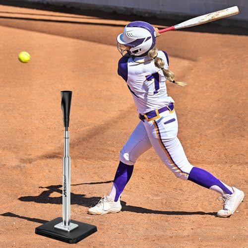 JASCOPRO Portable Batting Tee for Baseball/Softball, Height Adjustable 24-46 inches Softball Tee for Kids and Adults,Baseball Tee with Rubber Top,Metal Base,Easy Transport and Assemble Hitting Tee