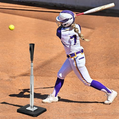 JASCOPRO Portable Batting Tee for Baseball/Softball, Height Adjustable 24-46 inches Softball Tee for Kids and Adults,Baseball Tee with Rubber Top,Metal Base,Easy Transport and Assemble Hitting Tee