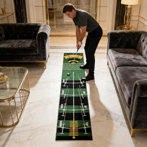 Golf Putting Mat for Indoor Practice, Premium Polyester Surface with Anti-Slip Backing, for True Roll, Works with Real & Foam Balls, Portable Home/Office Training Mat