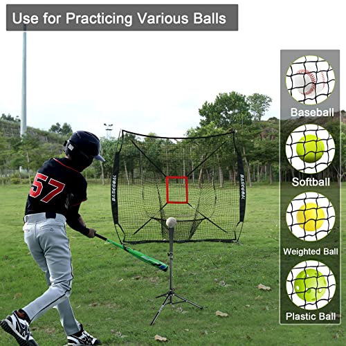 BaseGoal 7'×7' Baseball Softball Practice Net,Baseball Backstop,for Hitting Pitching Batting Catching with Bow Frame,Bonus Strike Zone - style: Black