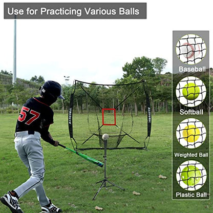 BaseGoal 7'×7' Baseball Softball Practice Net,Baseball Backstop,for Hitting Pitching Batting Catching with Bow Frame,Bonus Strike Zone - style: Black
