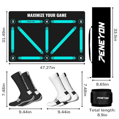 Soccer Training Equipment,Soccer Training Mat Improve Strength,Agility and Coordination,Anti-Slip Silent Absorption Soccer Footwork Training Mat,Soccer Trainer for Indoor/Outdoor Drills - style: Professional Set 47*31 IN