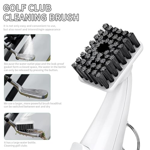 Pro Golf Club Brush Cleaner - Squeeze Bottle with Nylon Bristles - Push Button Spray - 9.8 Inches Holds 8 Oz Water - Best Golf Gifts for Men/Women (White)
