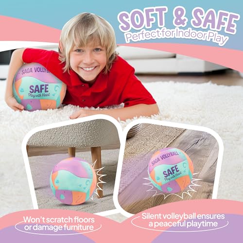 SAGA Indoor Volleyball for Girls & Boys – Super Soft Volleyball for Indoor Practice - Safe and Silent Volleyball with Pump, Ideal for in House and Volleyballs Gifts