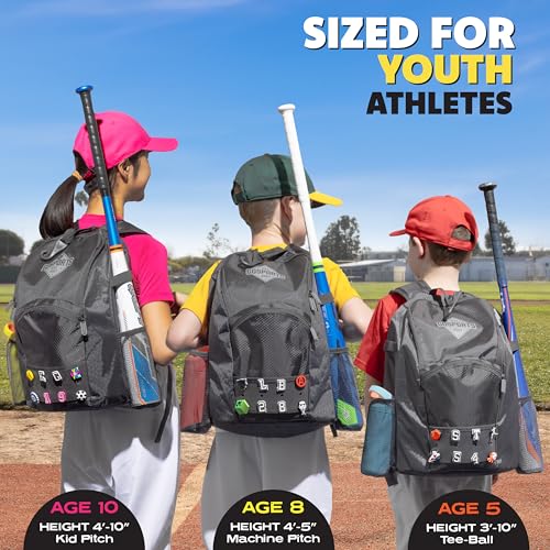 GoSports Youth Baseball and Softball Bag with Customizable Charm Panel