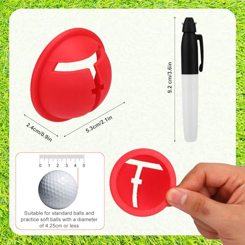 Golf Ball Marker Set, Golf Ball Line Marker Tool with Marking Pen Red Plastic Alignment Labeler Stencil Accessories for Precision Putting & Target Line Accuracy - style: Style A
