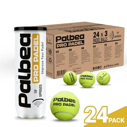 Palbea PRO Padel Balls. 6/12/24 Tubes of 3 Padel Tennis Balls FIP Approved. Paddle Balls Made of HV Felt for Training and Tournament. Suitable for Any Surface or Sites. - style: 1 Carton x 24 Tubes