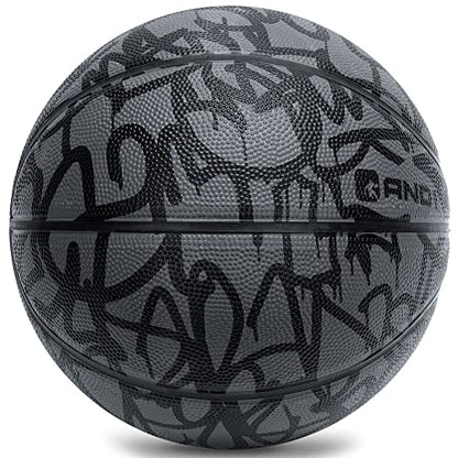 AND1 Xcelerate Rubber Basketball: Game Ready, Official Regulation Size 7 (29.5”) Streetball, Made for Indoor/Outdoor Basketball Games- Graffiti Collection (Black/Black)