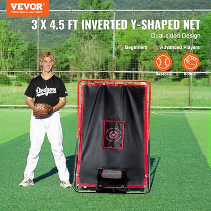 VEVOR Baseball and Softball Rebounder Net, PitchBack Baseball Pitching Net, Volleyball Pitch Return Trainer Rebound Net with Pitching Target, All Angle Fielding Rebound Net for Grounders Pop Flies - style: 3X4.5FT(upgraded 2IN1)