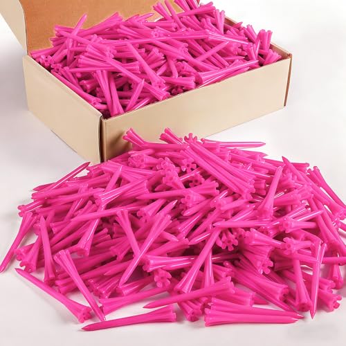 FINGER TEN Golf Tees Plastic Unbreakable Easy to Find Bulk Value 200/500/1000 Count, 2 3/4 3 1/4 Inch Tee Driving Range Reduce Friction, Green Red White USA Flag Practice - color: Pink, size: 500 Count (3 1/4 Inch)