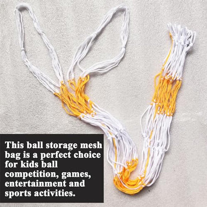 Extra Large Ball Storage Mesh Bag Net for Kids Sports Basketball Football Holding Soccer Volleyball Playground Balls Carrying, Heavy Duty Nylon, 31" Inches Long, Yellow and White