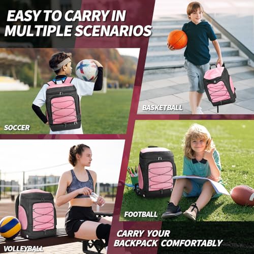 Soccer Bag - Soccer Backpack with Ball Holder,Sport Equipment Bags gifts for soccer stuff Water resistant Includes Separate Cleat Fit Basketball Volleyball Football - color: sport soccer bag 2025 PINK