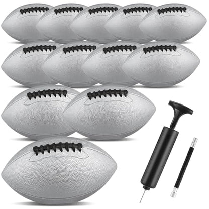 Syhood 12 Pack Composite Leather Footballs Official Size Footballs Bulk Leather Inflatable Football with Pump Regulation Highschool College Football for Training and Recreational Play - color: Silver, size: Size 9