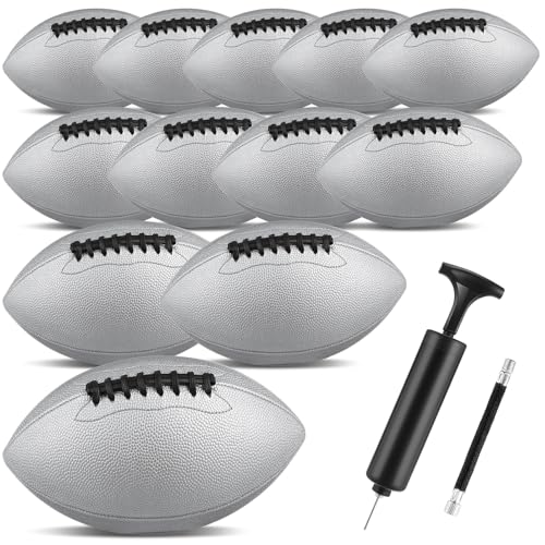 Syhood 12 Pack Composite Leather Footballs Official Size Footballs Bulk Leather Inflatable Football with Pump Regulation Highschool College Football for Training and Recreational Play - color: Silver, size: Size 9