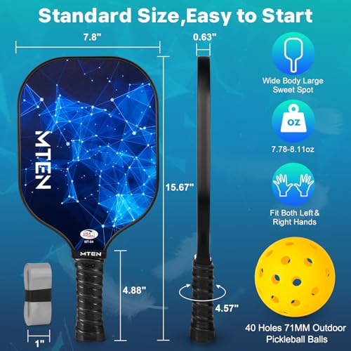 Pickleball Paddles Set of 2 or 4, or Single Paddle – USAPA Approved Fiberglass Surface Pickleball Rackets Set for Men & Women - color: BlackBlue*2