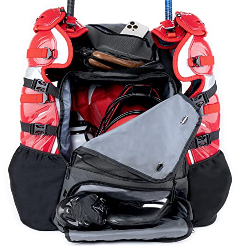 Athletico Dominator Baseball Bag - Softball Bat Bag with Shoes Compartment for Youth, Boys and Adult, Lightweight Baseball Bag with Fence Hook Hold TBall Bat, Batting Mitten, Helmet, Caps, Teeball Gear - color: Black