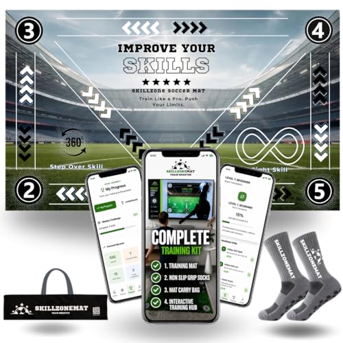 SkillZone Soccer Training Mat – Soccer Dribbling & Footwork Trainer with SkillZone Interactive Training Hub | Soccer Skills & Ball Control Practice for Kids & Teens | Indoor & Outdoor Agility & Coordination Training System (Essential Kit) - color: Pro Are