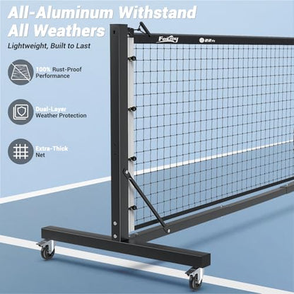 Fostoy Pickleball Net Set, Pro Aluminum Frame with Dual-Side Net Tensioning System, Locking Wheels, 22FT Tournament Regulation Size, Portable with Carry Bag for Outdoor & Driveway