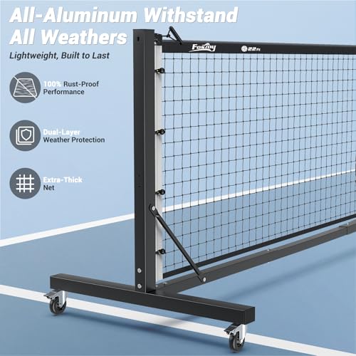 Pro Aluminum Pickleball Net with Carbon Fiber Paddle, Dual-Side Tension Lock System, Locking Wheels, 22FT Tournament Regulation Size for Outdoor Court, Driveway & Gym, Easy Setup, Carry Bag