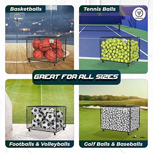 Ball Cart – Rolling Storage, Lockable Lid, Ball Cage for Garage or Gym, Sports Equipment Organizer, Multi Ball Storage, Metallic, Indoor and Outdoor