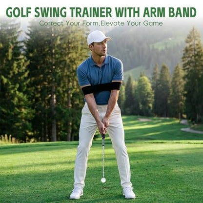 Retractable Golf Swing Trainer & Grip Trainer – Swing Click Feedback Training Aid for Rhythm & Grip Correction(Right Hand), Indoor & Outdoor Practice Trainer with Arm Band for Arm Alignment