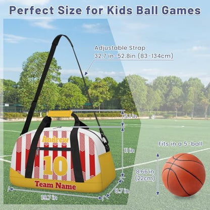 Basketball Soccer Gifts for Boys Girls - Custom Sports Duffle Bag, Personalized Name & Team Bag, Water-Resistant Gym Bag for Basketball, Soccer, Volleyball | Y-Red Yellow - color: Y-Red Yellow