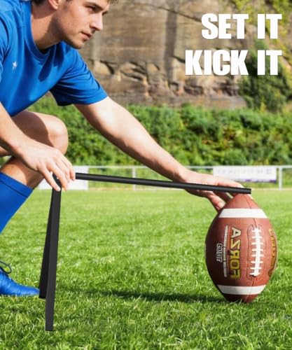 Football Kicking Tee, Portable Kickoff Tee Holder Stand with L-Shaped Leg, Metal Field Goal Kicking for Youth & Adults Training Practice, Black, 1 Pack