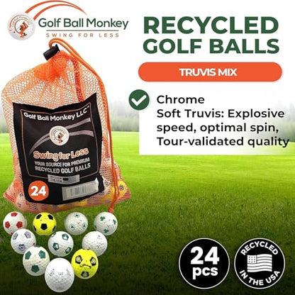 Golf Ball Monkey Recycled for Chrome Soft Truvis Soccer Golf Balls Multicolored Mix in Good Condition Used Truvis Golf Balls Soccer with Mesh Bag - style: 24 - Good