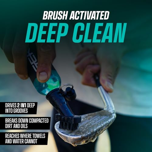 Geko Golf Club Brush and Cleaner System with Magnetic Attachment, Golf Club Cleaning Brush for Grooves, Grips, Irons and Balls