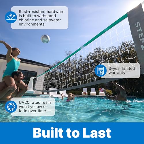 Step2 Vero Pool Volleyball Net, Outdoor/Indoor Waterproof Patio Furniture, Made of Durable Plastic, 15-25 Feet, White