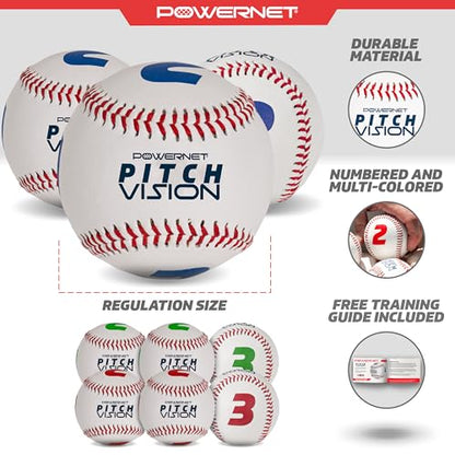 PowerNet Pitch Vision Training Baseballs, 4 Multicolored Numbered Sides, Improve Batter's Pitch Recognition for Curveballs, Sliders and Breaking Balls, Baseball Training Equipment - style: 9 Pack