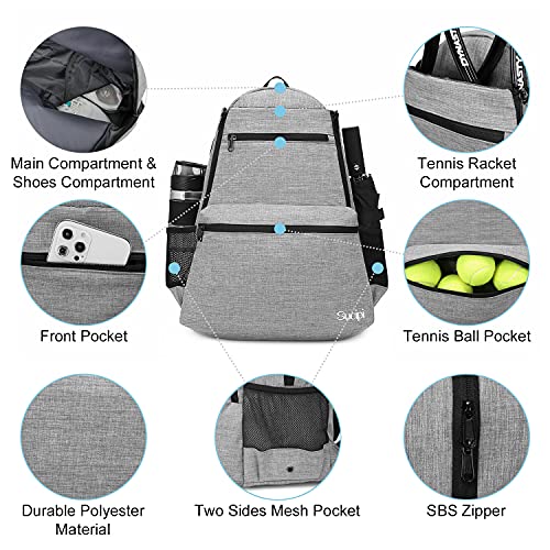 Tennis Bag Professional Tennis Backpack for Men and Women Racket Bags Holds 2 Rackets with Ventilated Shoe Compartment - color: Gray