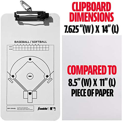 Franklin Sports MLB Baseball + Softball Clipboard - Coaches Dry Erase Whiteboard + Marker - Coaching Board for Lineup + Roster - Baseball + Softball Dry Erase Coaching Clipboard