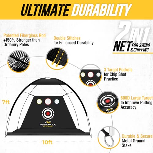 Golf Net, 10x7ft Golf Practice Net and Mat, Noise Reduce Target, 5 Balls, 4 Sandbags, Tee, Carry Bag, Hitting Nets for Backyard Garage, Indoor Driving Chiping, Gift for Men & Golfers
