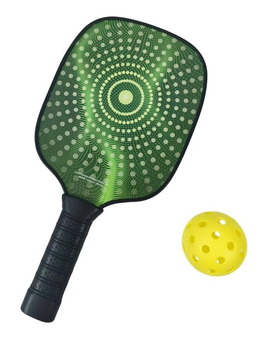 Pickleball Paddle and Ball Set – Lightweight Compact Paddle with Green Circular Pattern and Standard 40-Hole Yellow Pickleball
