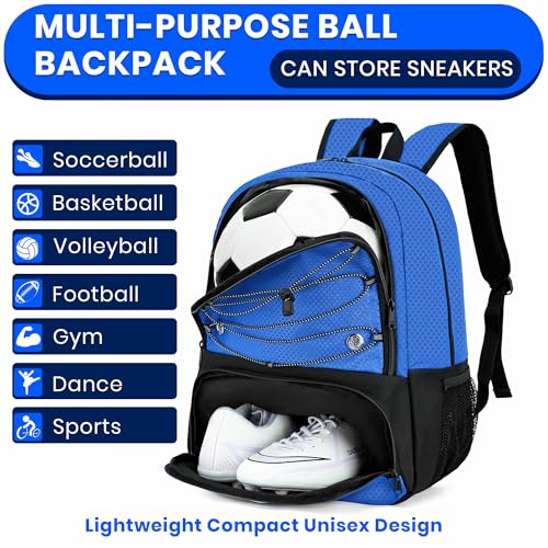 Hsmihair Youth Soccer Bag-Soccer Backpack&Backpack for Football Basketball,with Ball Compartment Separate Cleat Package - color: DeepBlue