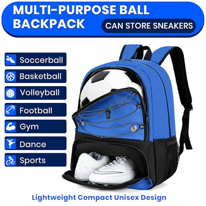Hsmihair Youth Soccer Bag-Soccer Backpack&Backpack for Football Basketball,with Ball Compartment Separate Cleat Package - color: DeepBlue