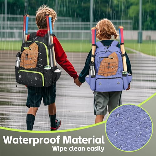 MATEIN Baseball Bat Bag for 4 Bats with Ball Pocket, Lightweight Youth Baseball Backpack with Shoe Compartment, Large Capacity Softball Equipment Bag with Fence Hook for TBall Gear, Helmet, Glove - color: Purple