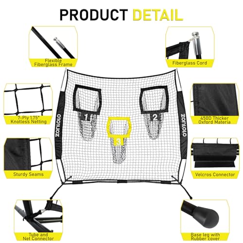Zonlolo 6x6ft Football Training Net, Football Throwing Net with 3 Target Pockets, Portable QB Throwing Practice Equipment with Small Carry Bag,Most Suitable for Kids - color: Black
