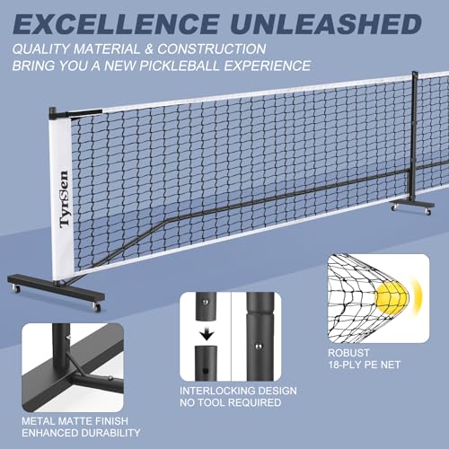 Portable Pickleball Net System on Wheels, 22FT Strong PE Net, Metal Frame, 1 Carry Bag, Driveway & Backyard
