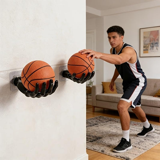 Ball Holder Wall Mount, No-Drill Storage Rack for Basketball, Soccer, Volleyball, Sports Ball Display Organizer, 1 Pack (Black)