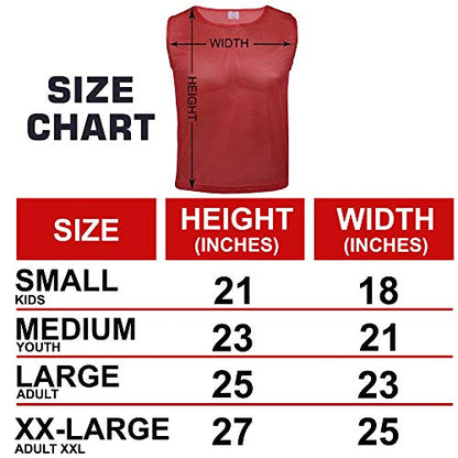 Athllete 12 pcs Duramesh Pinnies/Scrimmage Vest - Kids Youth and Adult Pinnies, Numbered Penny Jerseys for Soccer - color: Red Numbered Front/Back (13-24), size: Medium